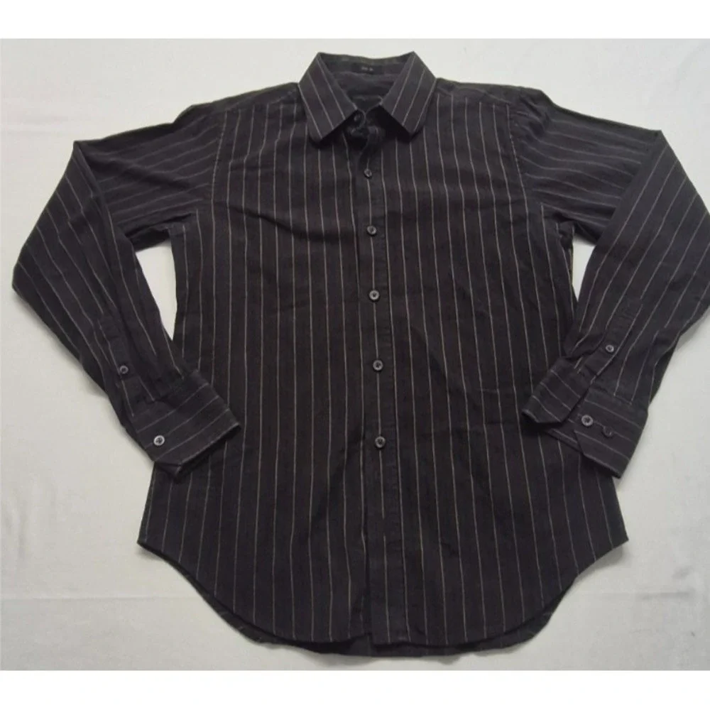 BKE Slim Fit men's black striped long sleeve button up shirt‎ SM 100% Cotton